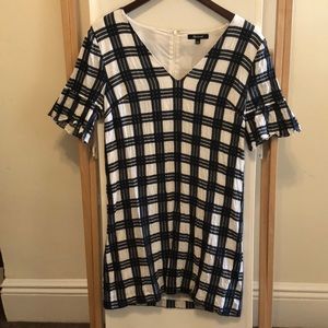 Madewell white and navy checkered V-neck dress